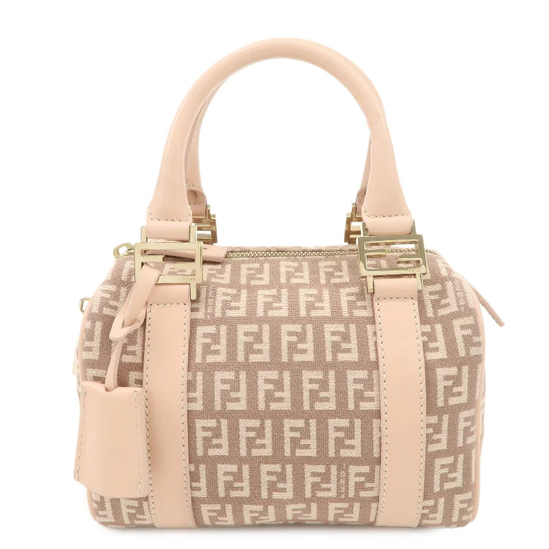 Fendi handbags with a beaded trim for a glamorous and eye - catching lookFENDI Zucchino Canvas Leather Mini Boston Bag Pink 8BL071