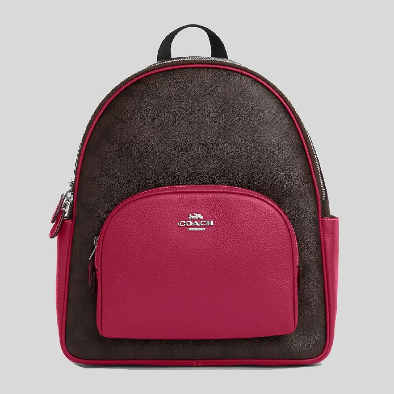 Coach Dempsey bags with a crystal - embellished C - logo for added luxuryCOACH Court Backpack In Signature Canvas Brown/Bright Violet 5671