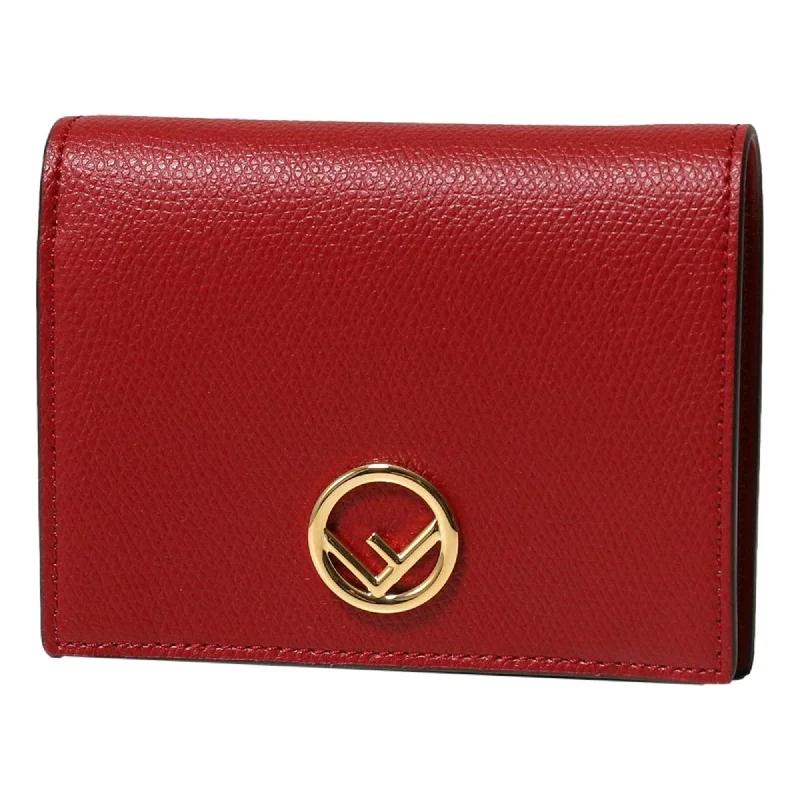 Fendi Baguette bags with a glitter - infused leather surface for a glamorous and sparkly lookFendi Calf Leather F Logo Barola Red Leather Small Wallet