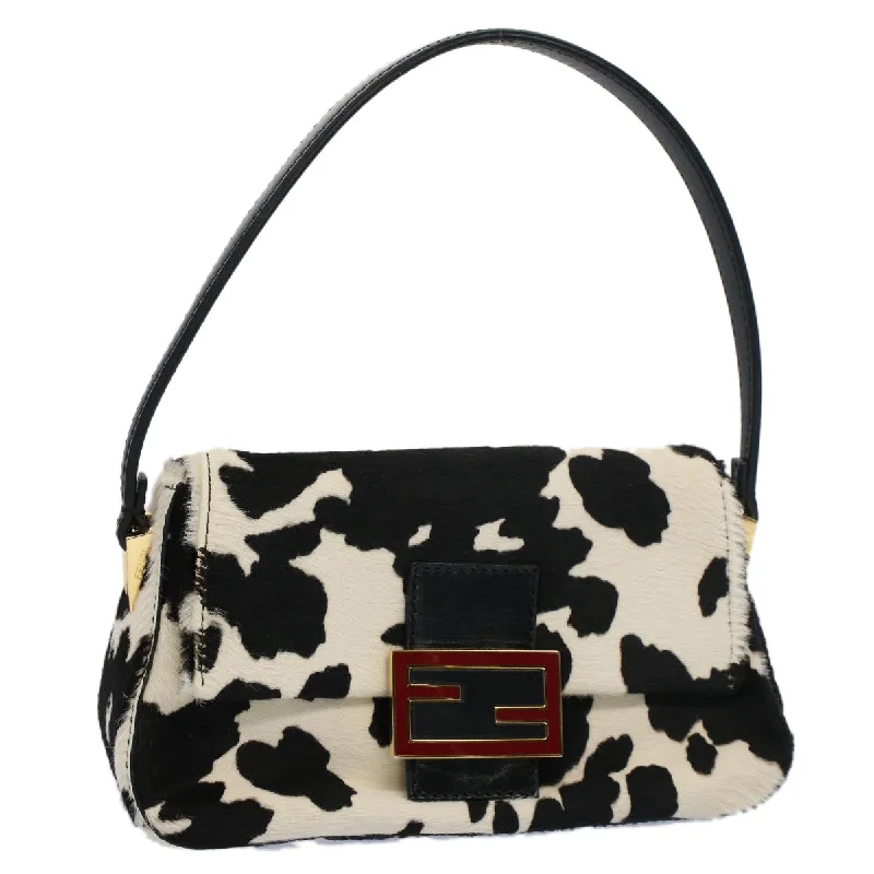 Ladies Fendi shoulder bags with a detachable scarf strap for a stylish and versatile optionFENDI Cow Pattern Mini Mamma Baguette Bag Harako leather Black White  yk8500