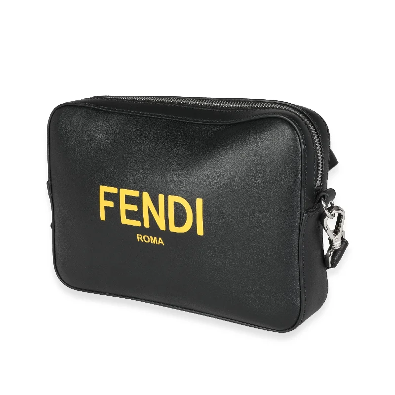 Fendi bags with a chain - link trim and a leather body for a modern and edgy lookFendi Black Calfskin & Sunflower Logo Mini Camera Bag