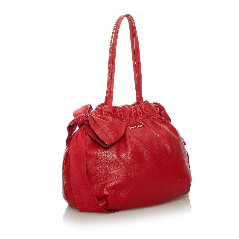 Ladies Prada shoulder bags with a wide - width strap for enhanced comfortPrada Bow Leather Shoulder Bag 29221