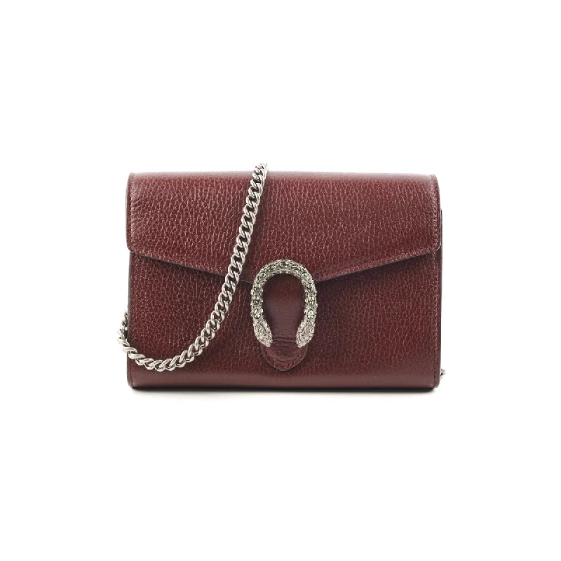 Ladies Gucci Dionysus bags with a chain - link shoulder strapLadies Gucci Dionysus bags with a chain - link shoulder strapGucci Dionysus Leather WOC Burgundy Bag