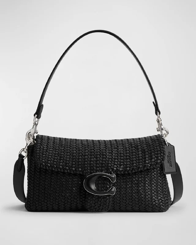 Coach tote bags with a snap - button closure and a decorative charm for styleTabby Woven Leather Shoulder Bag