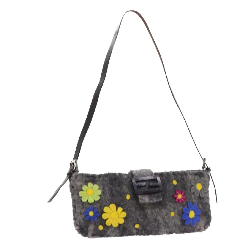 Fendi bags with a front - flap pocket and a turnlock for a classic and elegant aestheticFENDI Flower Mamma Baguette Shoulder Bag Wool Multicolor  yk9152