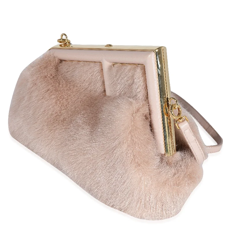 Ladies Fendi shoulder bags with a detachable scarf strap for a stylish and versatile optionFendi Blush Mink & Leather Small First Bag