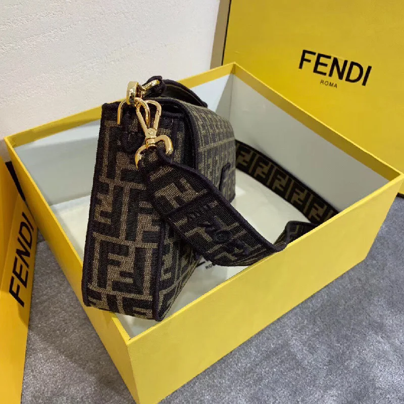 Fendi backpacks with a built - in rain cover for protection in wet weatherFendi Baguette Large Bag In FF Fabric With Black Trim