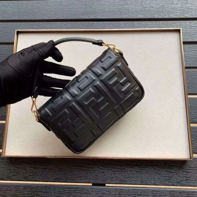 Fendi backpacks with a water - resistant exterior made of high - tech materialsFendi Black FF Motif Mini Baguette Bag