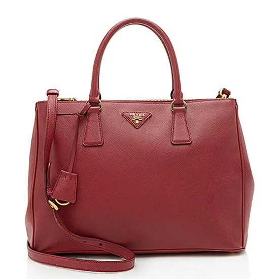 Prada bags with a chain - link trim and a leather body for a modern and stylish edgePrada Saffiano Leather Lux Double-Zip Medium Tote