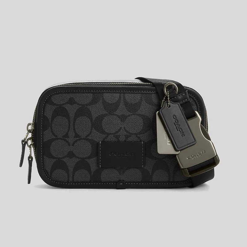 Coach Dempsey bags with a leather - wrapped drawstring for a luxurious feelCOACH Wyatt Belt Bag In Signature Canvas Charcoal/Black CM106