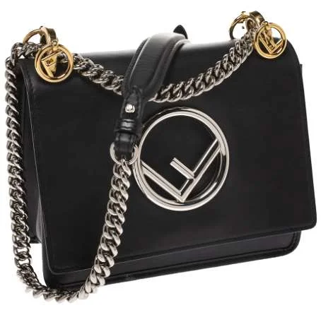 Fendi Baguette bags with a detachable charm featuring the brand's mascotFendi Black Leather Kan IK Shoulder Bag