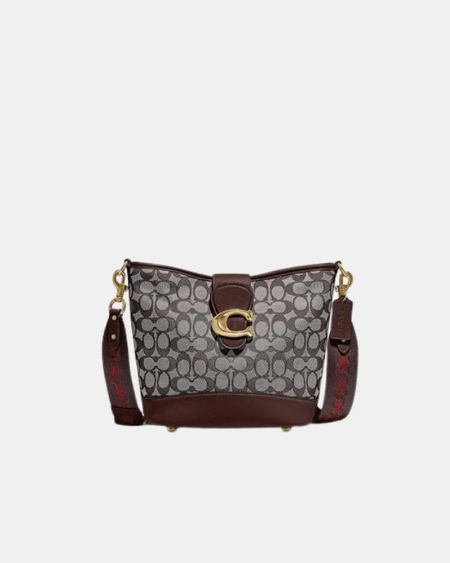 Ladies Coach Rogue bags with a star - shaped charm for a playful touchCoach Tali Bucket Bag In Signature Jacquard Brown