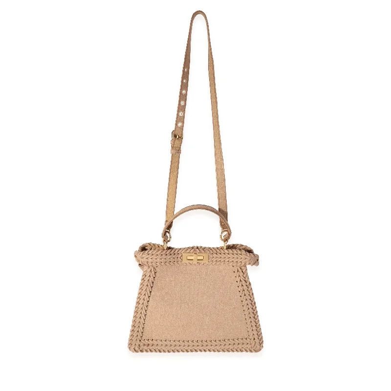 Fendi tote bags with a self - cleaning interior lining for easy maintenanceFENDI Beige Flannel Medium Peekaboo ISeeU Bag