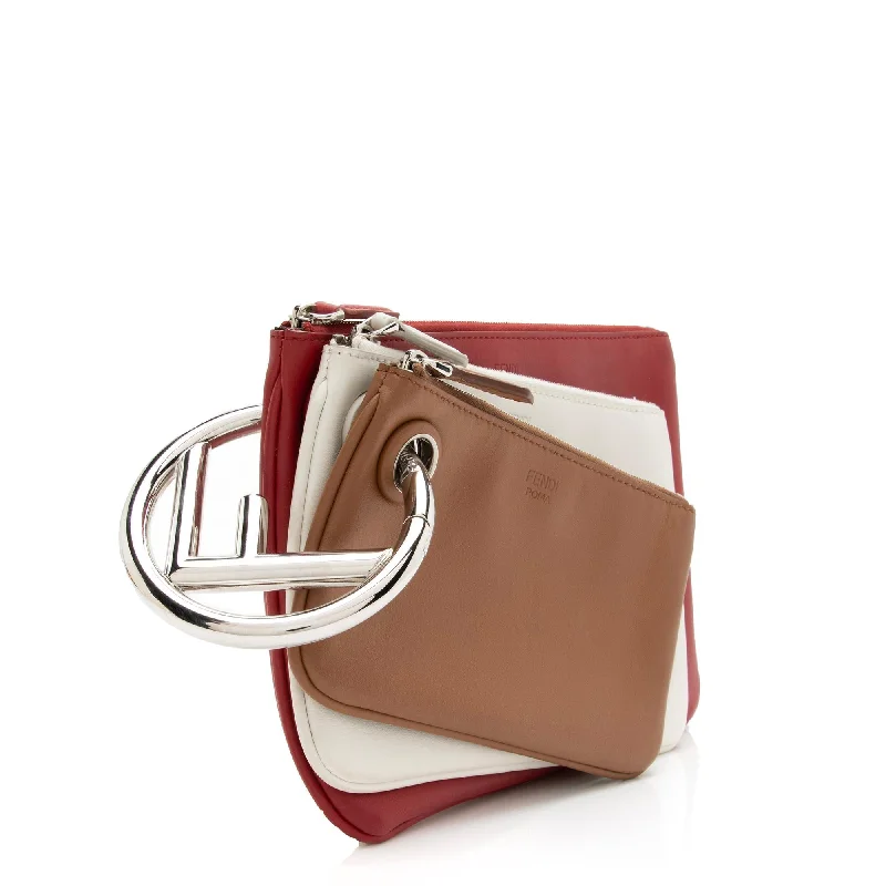 Fendi handbags with a metal - framed clasp for durability and a stylish lookFendi Calfskin F is Fendi Triplette Pouch Set (SHF-23922)