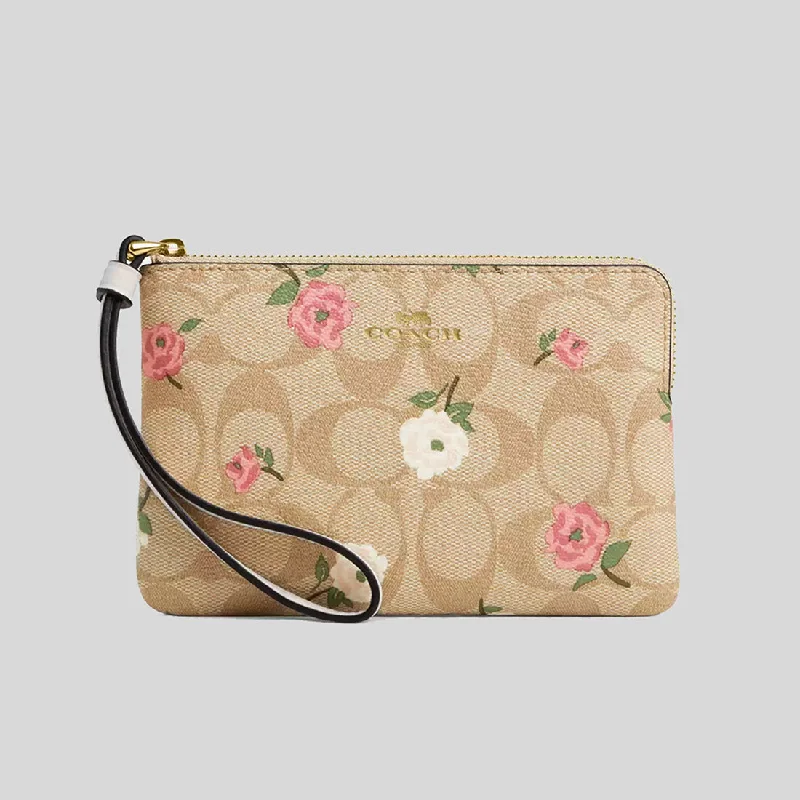 Medium - sized Coach shoulder bags in rich, deep colors for a sophisticated appearanceCOACH Corner Zip Wristlet In Signature Canvas With Floral Print CR973