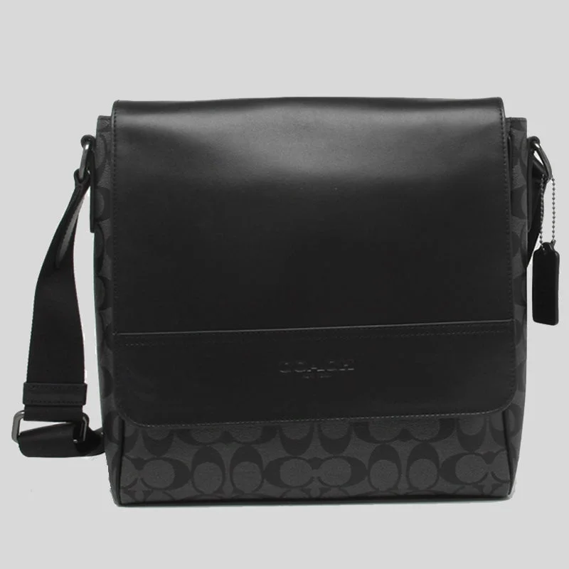 Coach bags with a zippered interior pocket for separating itemsCoach Men's Houston Map Bag In Signature Canvas Black 573