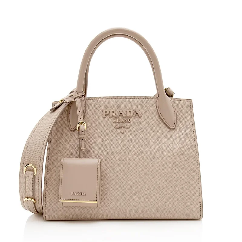 Ladies Prada Galleria bags with gold - toned hardware for a luxurious touchPrada Saffiano Cuir Leather Monochrome Small Tote (SHF-11665)