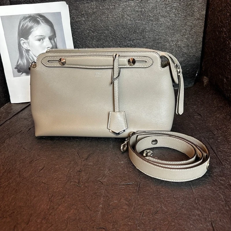 Ladies Fendi Peekaboo bags with a hand - carved leather detail for a unique and artisanal touchFendi Bytheway Elephant Grey Leather Shoulder Bag Medium