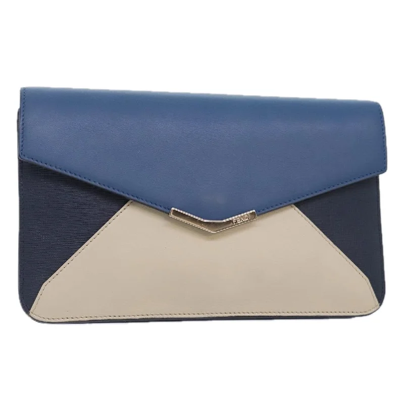 Fendi By The Way bags with a leather - wrapped drawstring for a luxurious and tactile feelFENDI Clutch Bag Leather Blue Silver white  bs18021