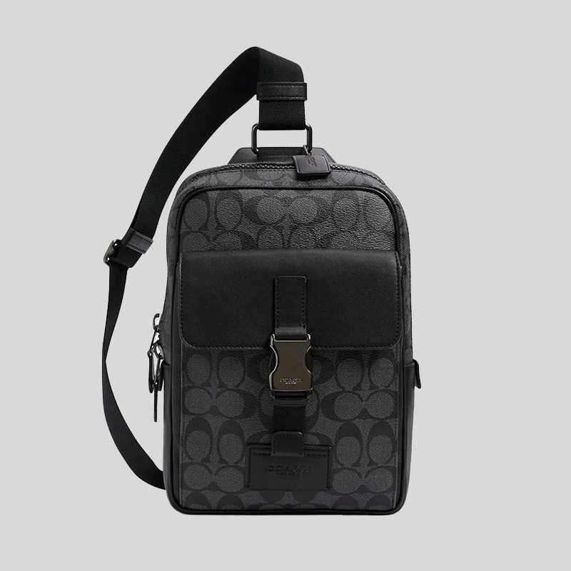 Coach backpacks with a multi - pocket organization for functionalityCoach Track Pack In Signature Canvas Black C2711