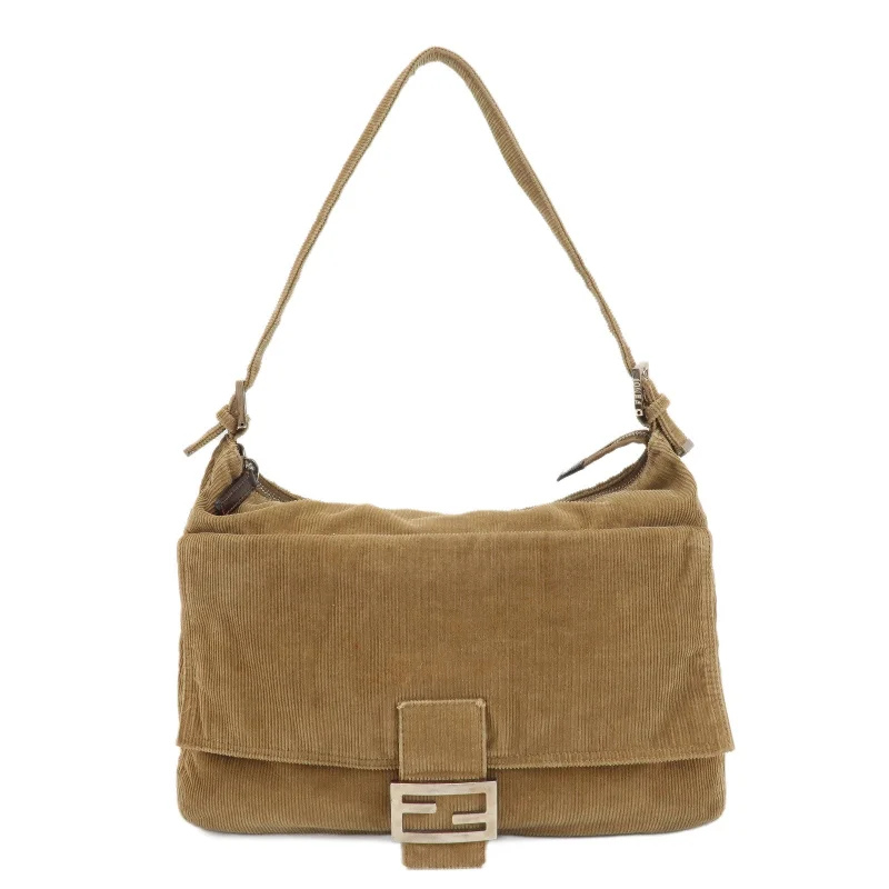 Ladies Fendi Peekaboo bags with a hand - carved leather detail for a unique and artisanal touchFENDI Corduroy Shoulder Bag Hand Bag Khaki 26425