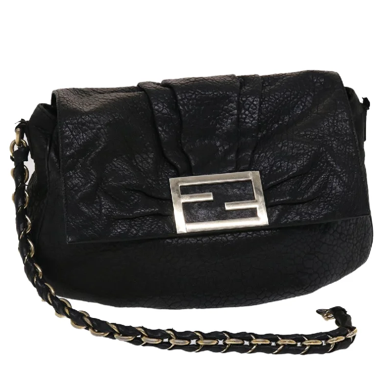 Fendi Sunshine Shopper bags with a contrast - stitched handle for a unique and stylish lookFENDI Chain Shoulder Bag Leather Black  yk7651B