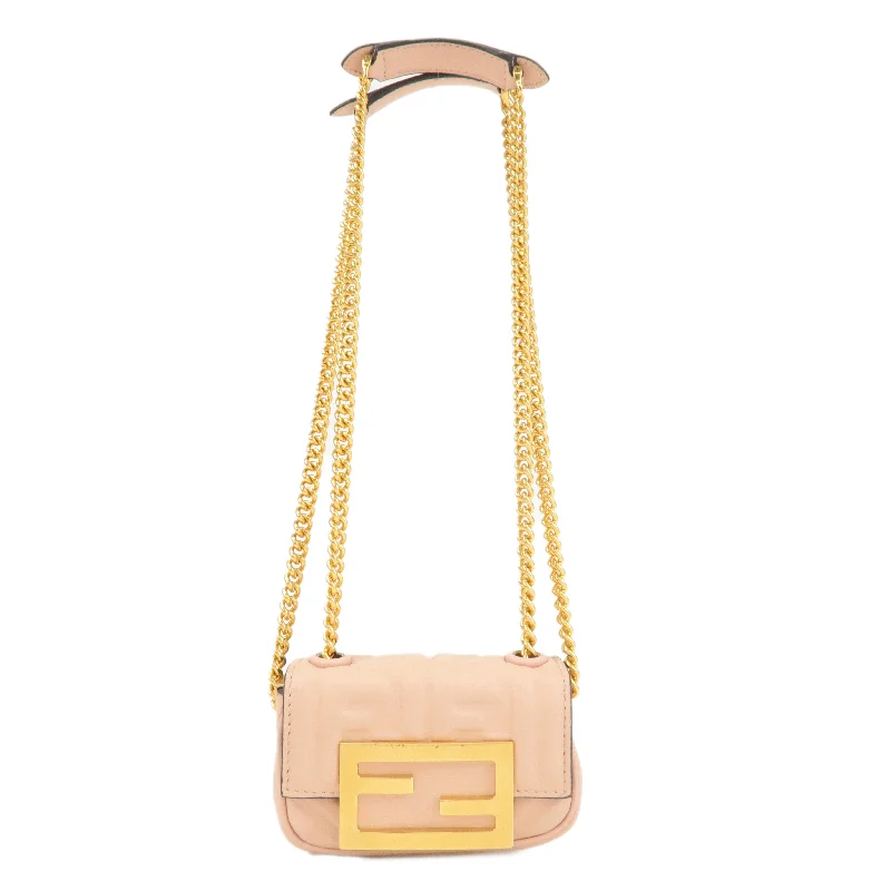 Fendi crossbody bags in a vibrant, neon color for a bold fashion statementFENDI Leather Nano Baguette Chain Shoulder Bag Baby Pink 7AS143