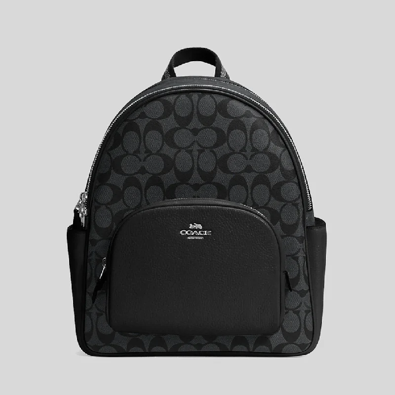 Coach Rogue bags featuring the signature C - hardware for a branded lookCOACH Court Backpack In Signature Canvas Graphite/Black 5671