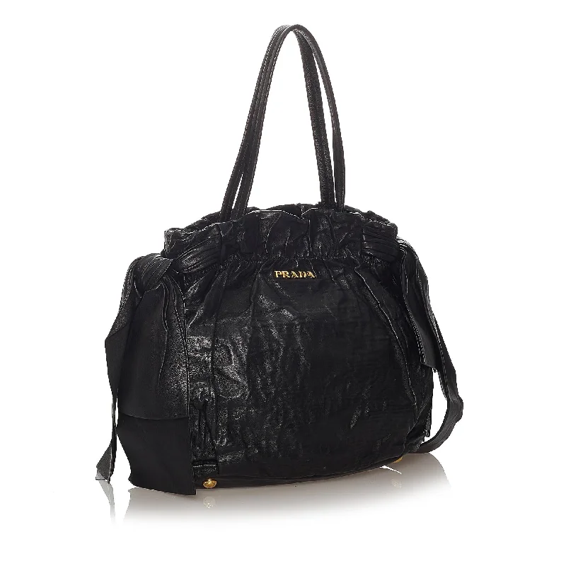 Prada Cahier bags with a detachable shoulder strap for versatile carryingPrada Bow Leather Shoulder Bag 27742