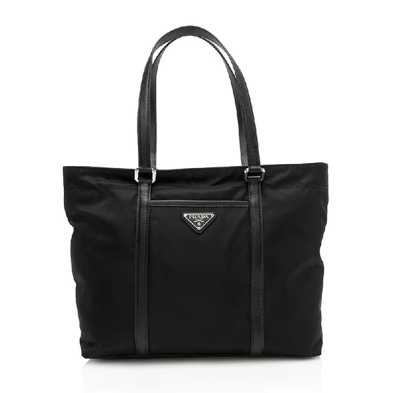 Prada bags with a detachable mobile phone holder for on - the - go conveniencePrada Tessuto Front Pocket Tote (SHF-12239)