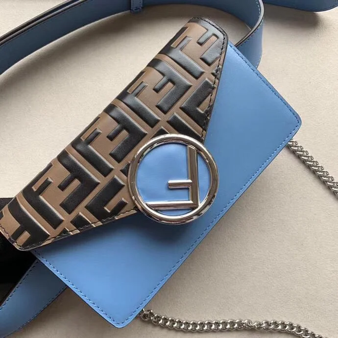 Fendi backpacks with a retractable handle for easy transportationFendi Blue Kan I F Belt Bag With FF Motif