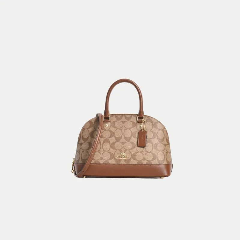 Coach handbags with a perforated leather detail for a breathable and unique designCoach Mini Sierra Satchel Signature Khaki Saddle 2