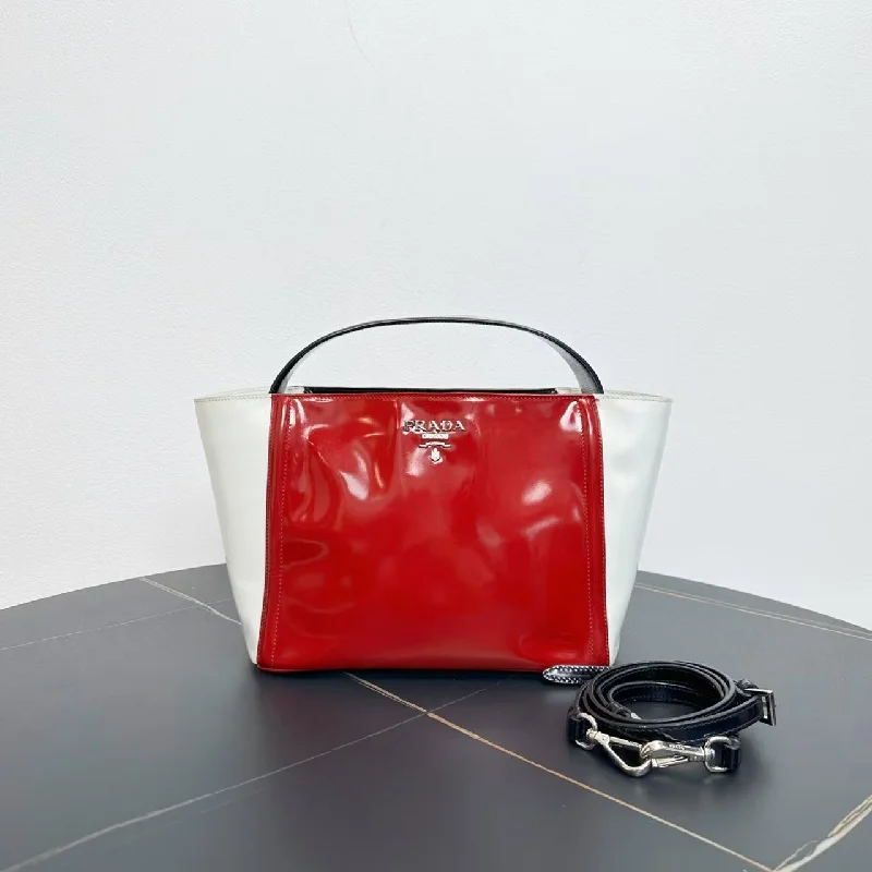 Ladies Prada Galleria bags with a detachable shoulder strapPrada Two-Way Red White Patent Leather Bag Medium