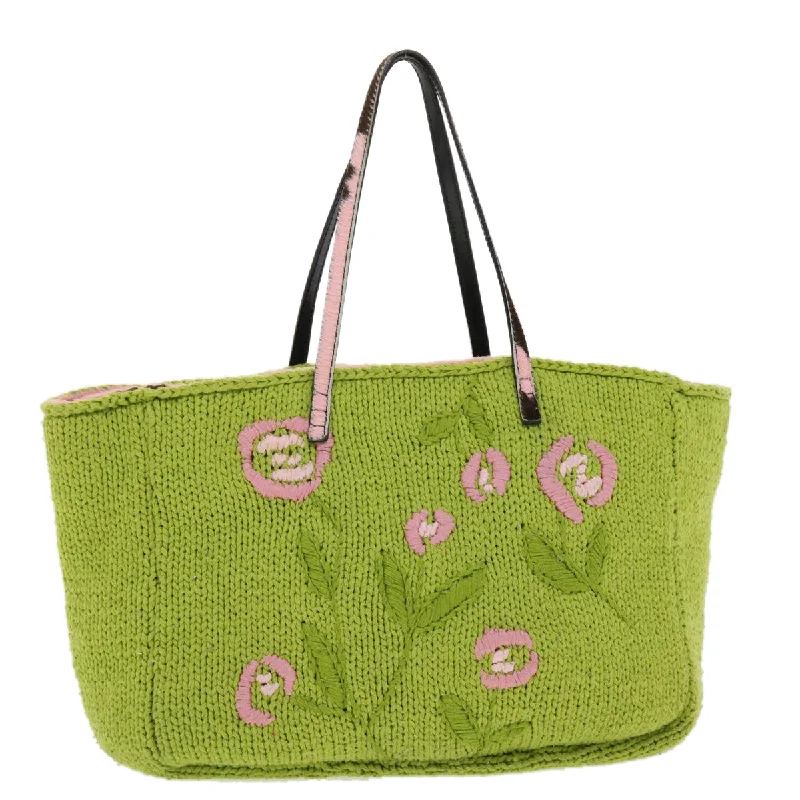 Fendi Baguette bags with a studded leather trim for a bold and edgy lookFENDI Floral Tote Bag Wool Harako Leather Green Pink  yk6518