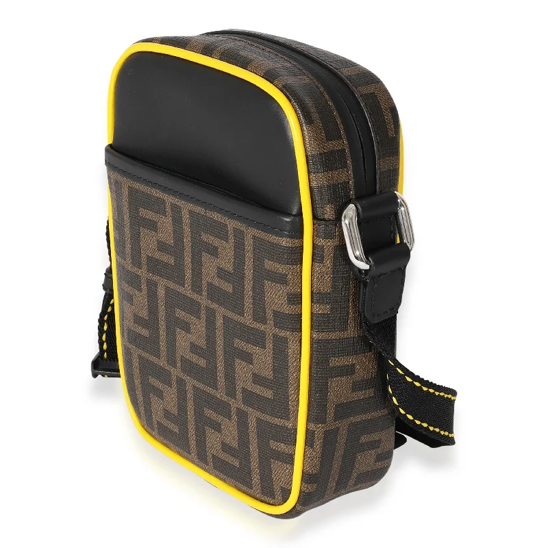 Fendi By The Way bags with a 3D - printed FF logo for a modern and textured lookFendi Brown Zucca & Black Leather Messenger Bag