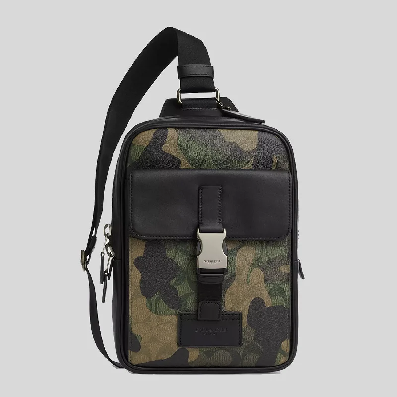 Coach bags with a zippered interior pocket for separating itemsCOACH Track Pack In Signature Canvas With Camo Print Green Multi CL944