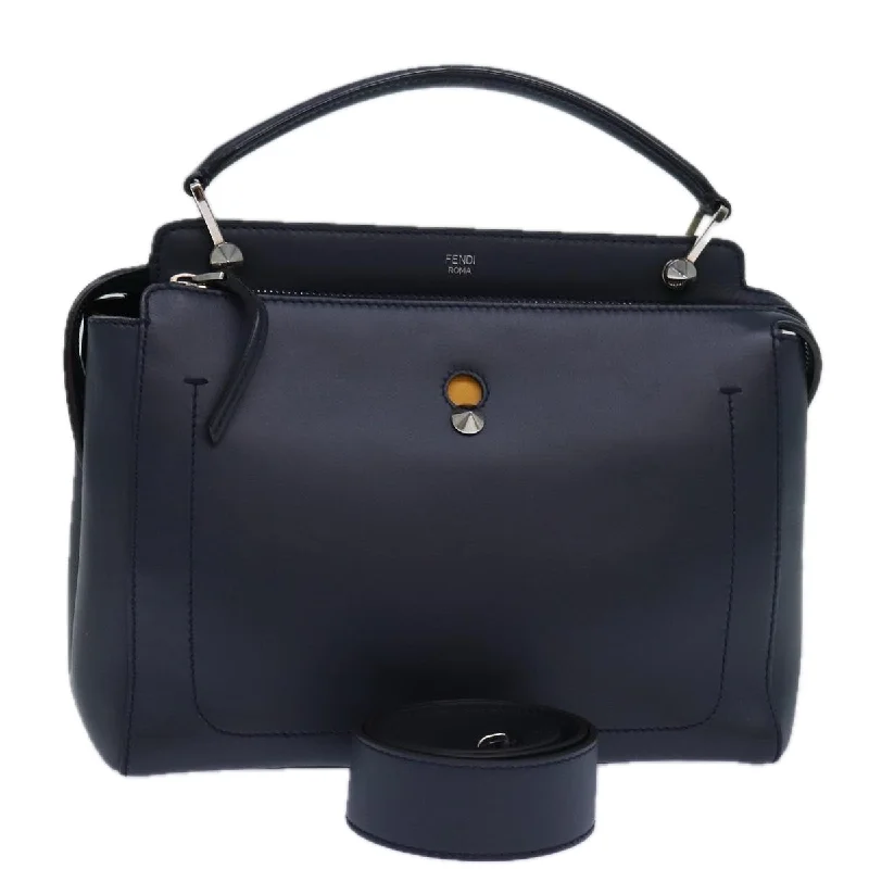 Fendi bags with a detachable mobile phone holder for on - the - go connectivityFENDI Dot Com Hand Bag Leather 2way Navy  ar12222