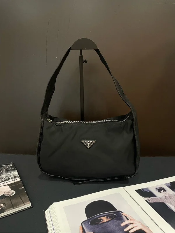 Ladies Prada shoulder bags with a single - handle design for simplicityPrada Black Nylon Hobo Shoulder Bag Vintage Medium