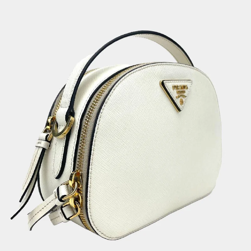 Prada Cahier bags featuring the signature triangular logo plaquePRADA Saffiano Lux Odette Crossbody Bag