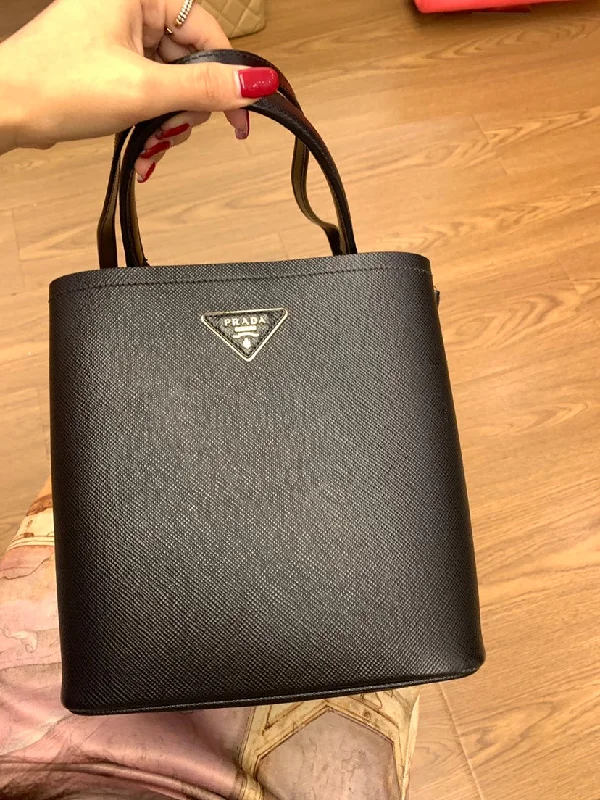 Prada crossbody bags with a woven leather strap for a unique texturePrada Black Bucket Bag Medium Size