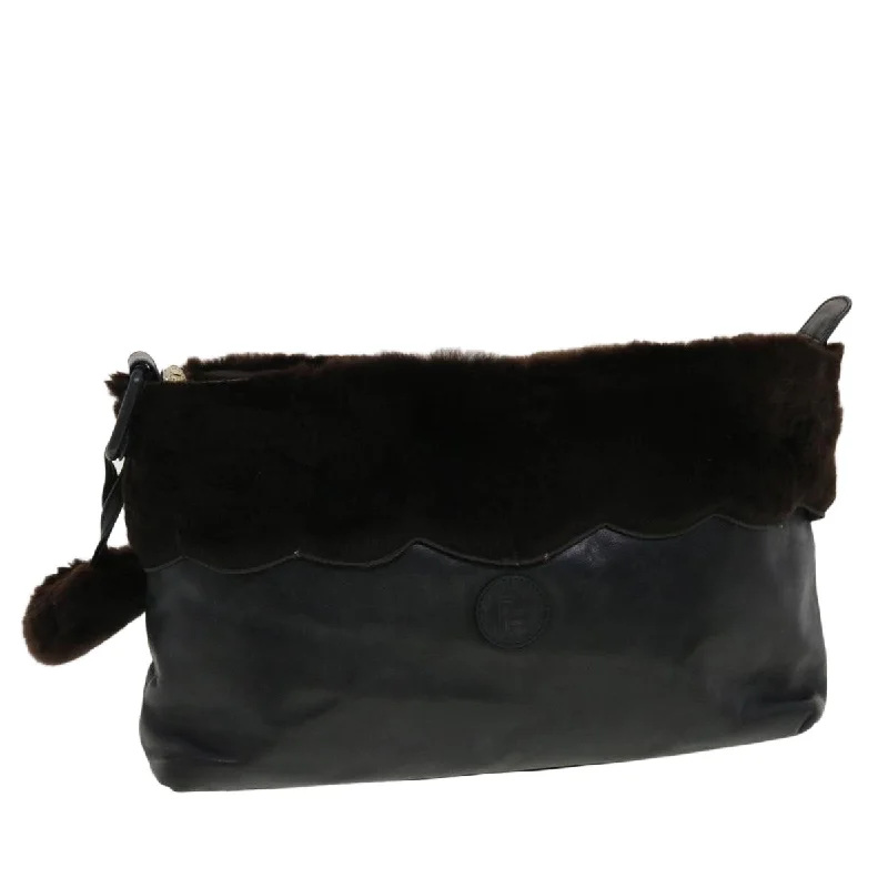 Fendi bags with a back - zip pocket for storing valuables securelyFENDI Clutch Bag Leather Black  fm2351