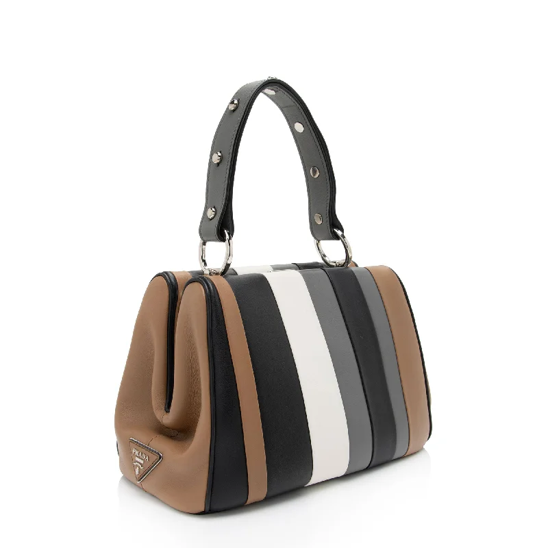 Prada bags with a back - zip pocket for storing valuables securelyPrada Striped Calfskin Baiadera Frame Satchel (SHF-alSkQj)