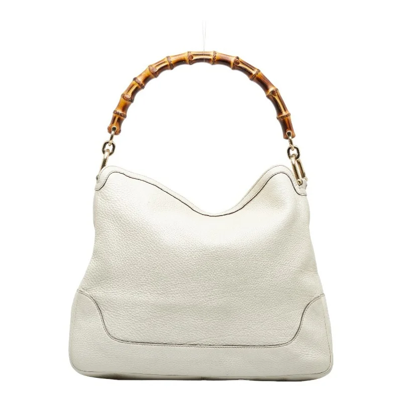 Women Gucci bags with a front - flap pocket for quick - access itemsWomen Gucci bags with a front - flap pocket for quick - access itemsGucci Bamboo GG Canvas HandBag Shoulder Bag 282315 White Leather Ladies