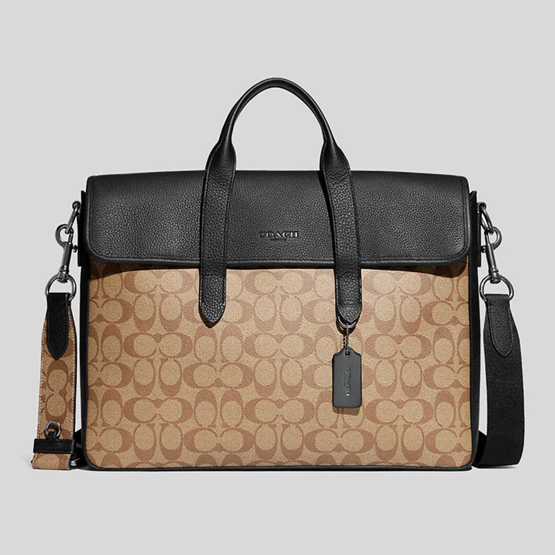 Ladies Coach Tabby bags with a textured leather surface for a more tactile lookCOACH Sullivan Portfolio Brief In Signature Canvas Khaki/Black C9873