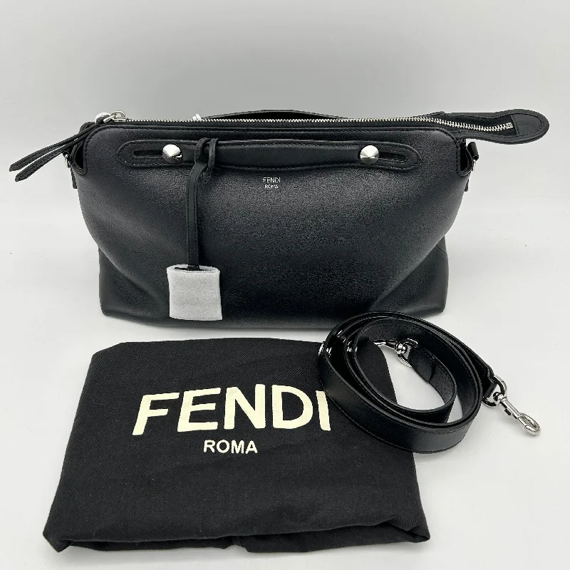 Fendi bags with a front - zip pocket for small items such as lip balm and earphonesFendi By The Way Black Perforated Leather Shoulder Bag