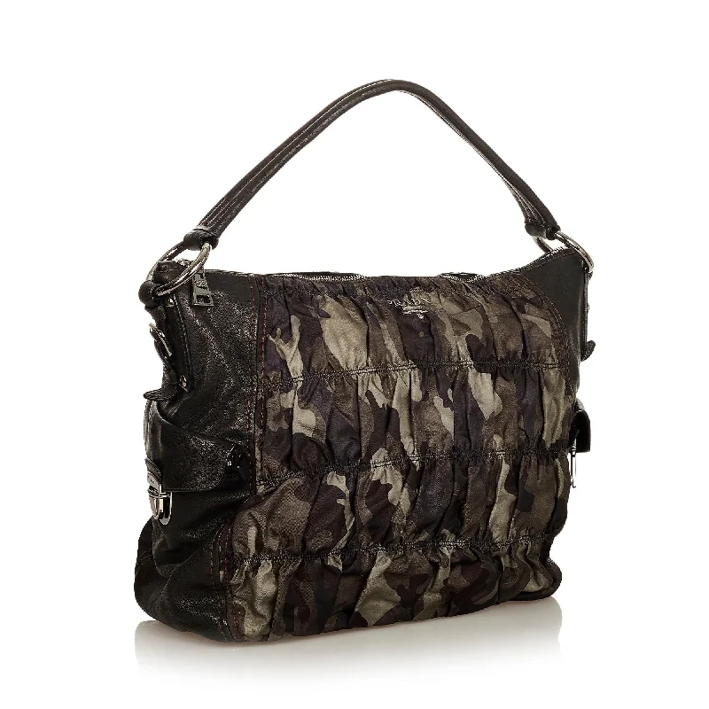 Prada Cleo bags with a detachable coin purse for added functionalityPrada Camouflage Tessuto Gaufre Tote Bag 26218