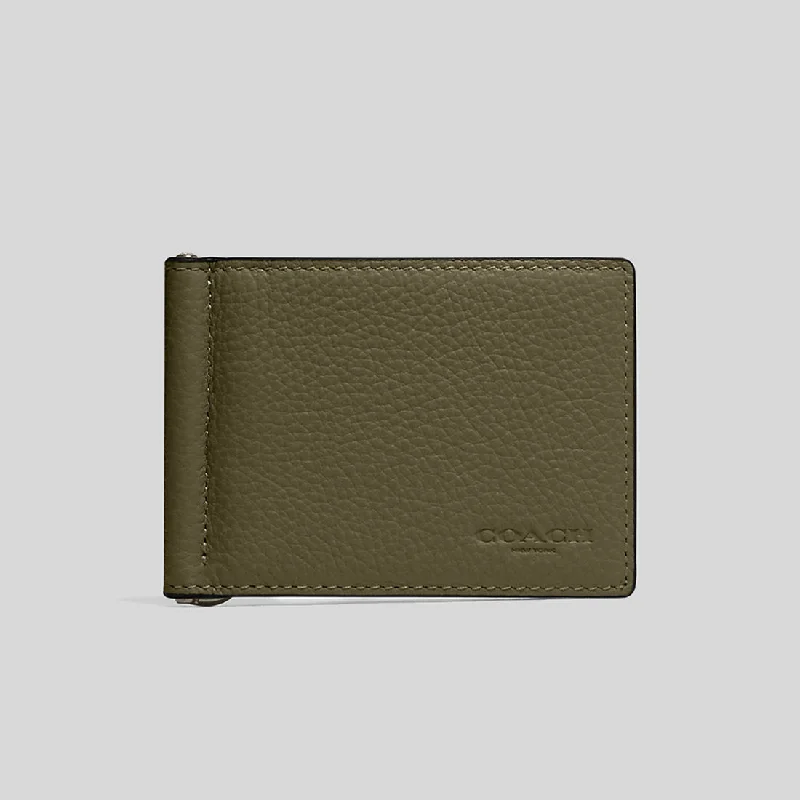 Coach Dempsey bags with a contrast - colored interior for visual interestCoach Slim Money Clip Billfold Wallet Olive Drab CH090