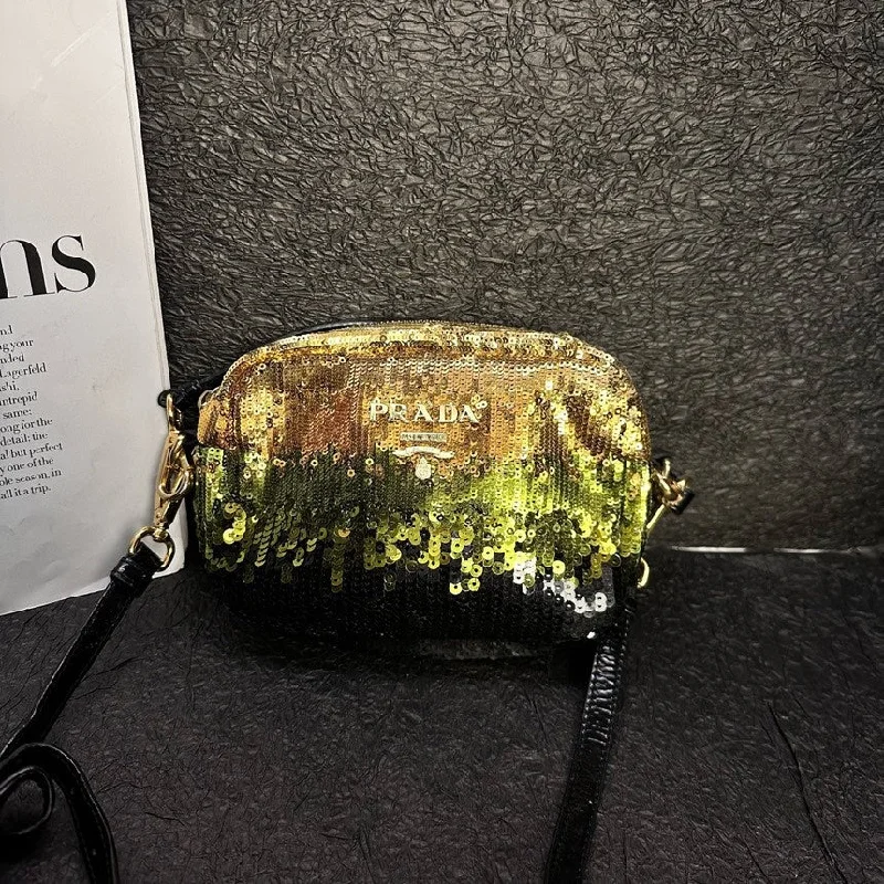 Prada bags with a back - zip pocket for storing valuables securelyPrada Gradient Sequin Shoulder Bag Gold Black 18cm