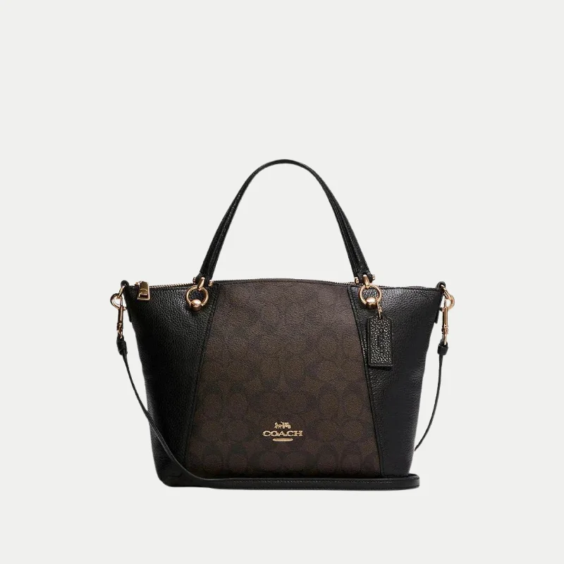 Ladies Coach Tabby bags with gold - toned hardware for a touch of luxuryCoach Kacey Satchel in Blocked Signature Canvas Brown Black