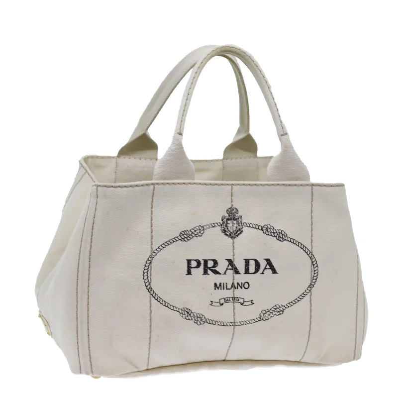 Prada nylon backpacks with a hidden back pocket for securityPRADA Canapa MM Hand Bag Canvas White Auth 71877